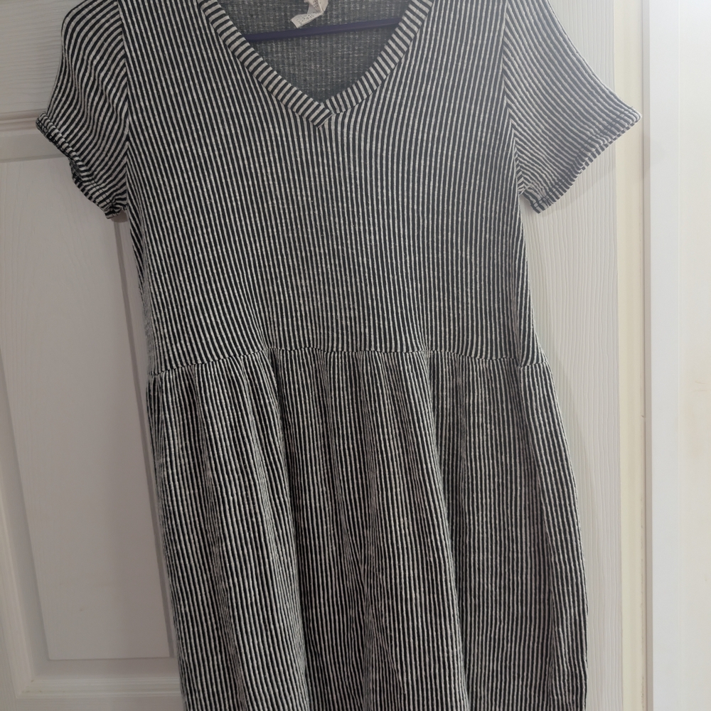 Caution To The Wind Black and White Striped Mini Dress